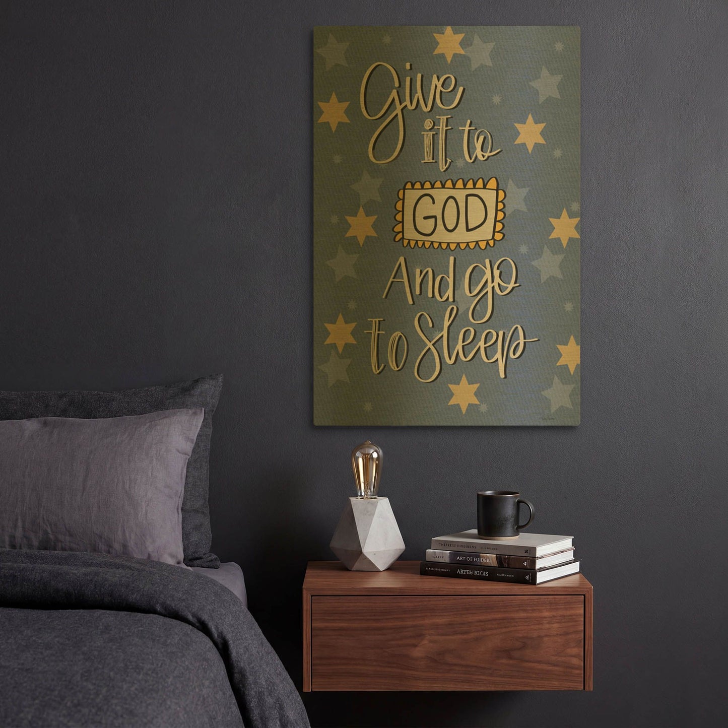 'Give It to God And Go to Sleep' By Lisa Larson Gold Metal Wall Art