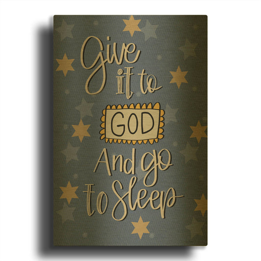 'Give It to God And Go to Sleep' By Lisa Larson Gold Metal Wall Art
