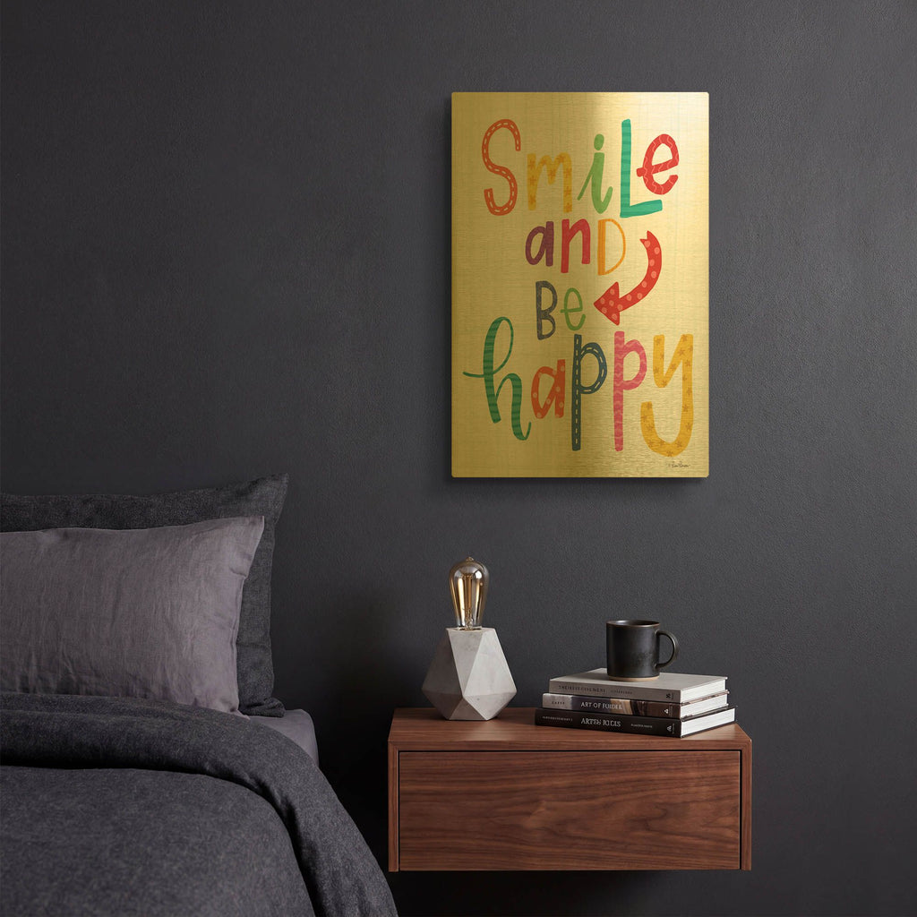 'Smile and Be Happy' By Lisa Larson Gold Metal Wall Art