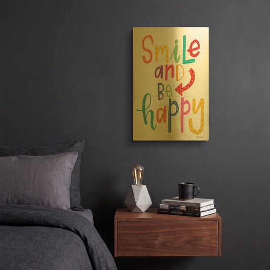 'Smile and Be Happy' By Lisa Larson Gold Metal Wall Art