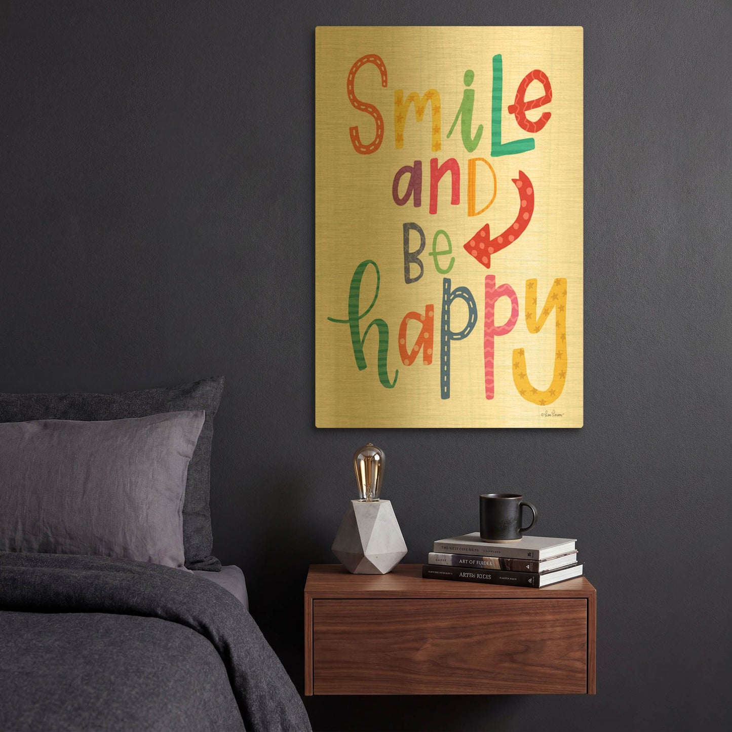 'Smile and Be Happy' By Lisa Larson Gold Metal Wall Art