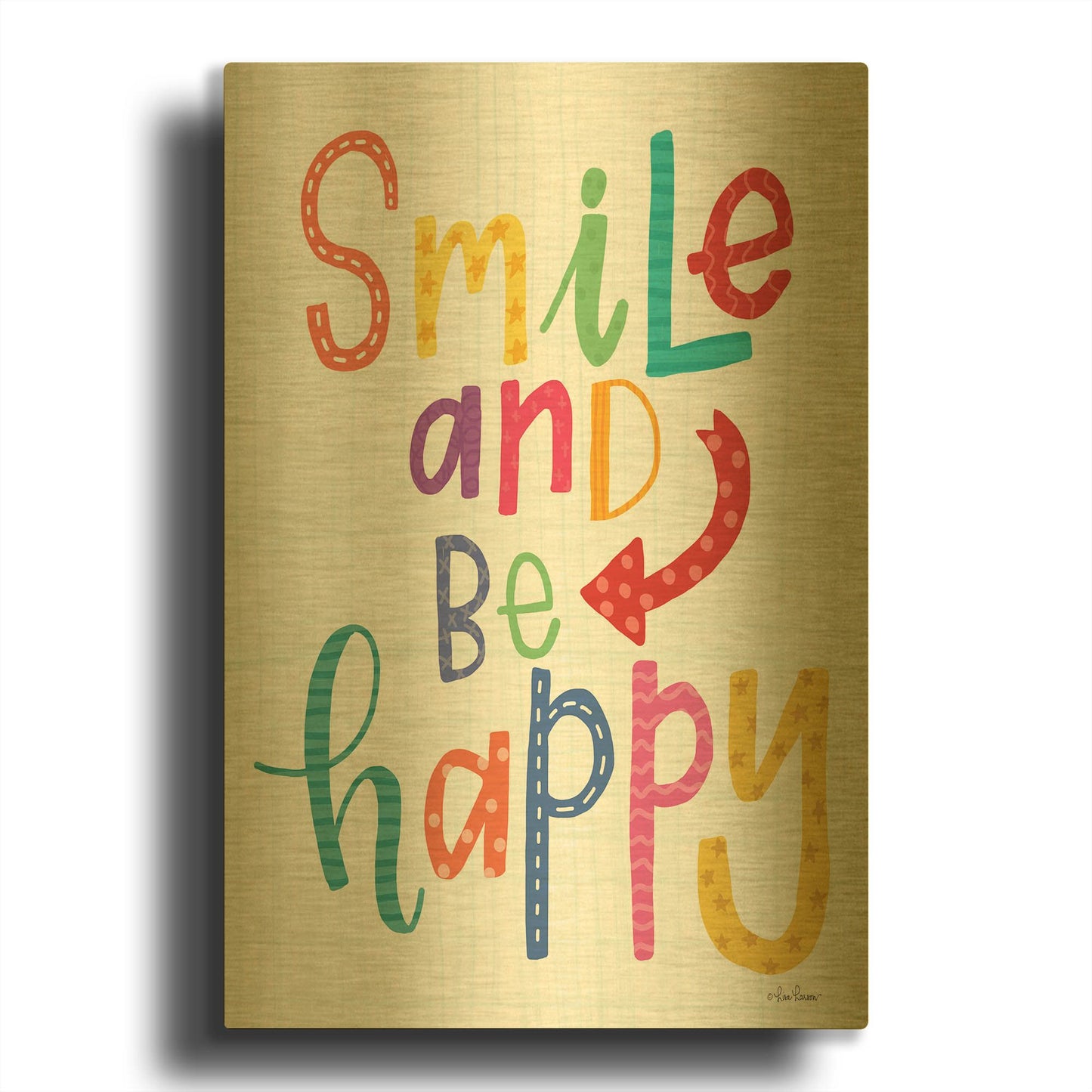 'Smile and Be Happy' By Lisa Larson Gold Metal Wall Art