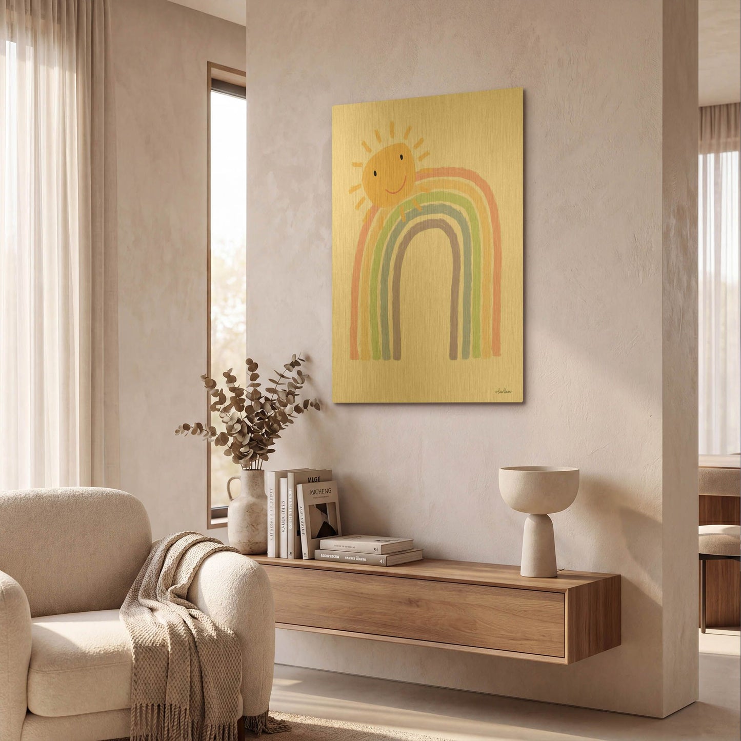'Rainbow and Sun' By Lisa Larson Gold Metal Wall Art