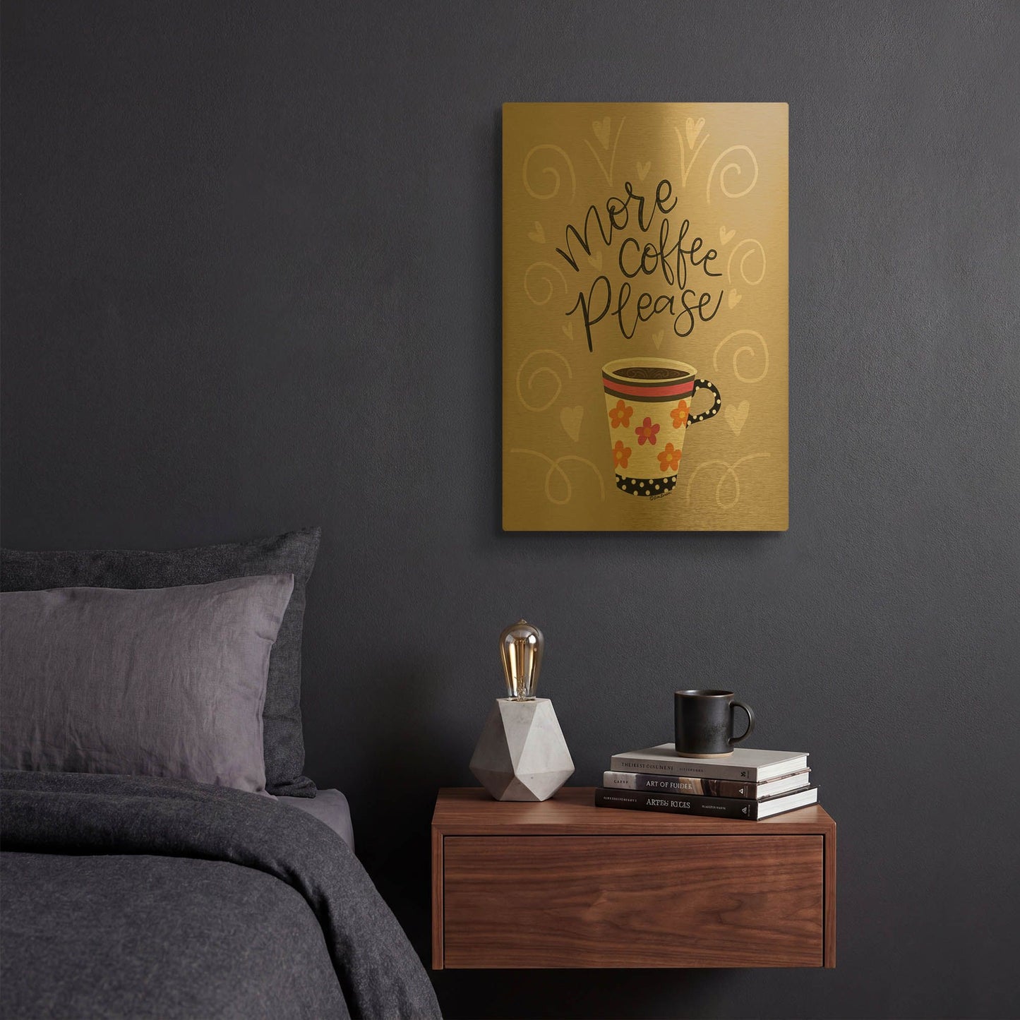 'More Coffee Please' By Lisa Larson Gold Metal Wall Art