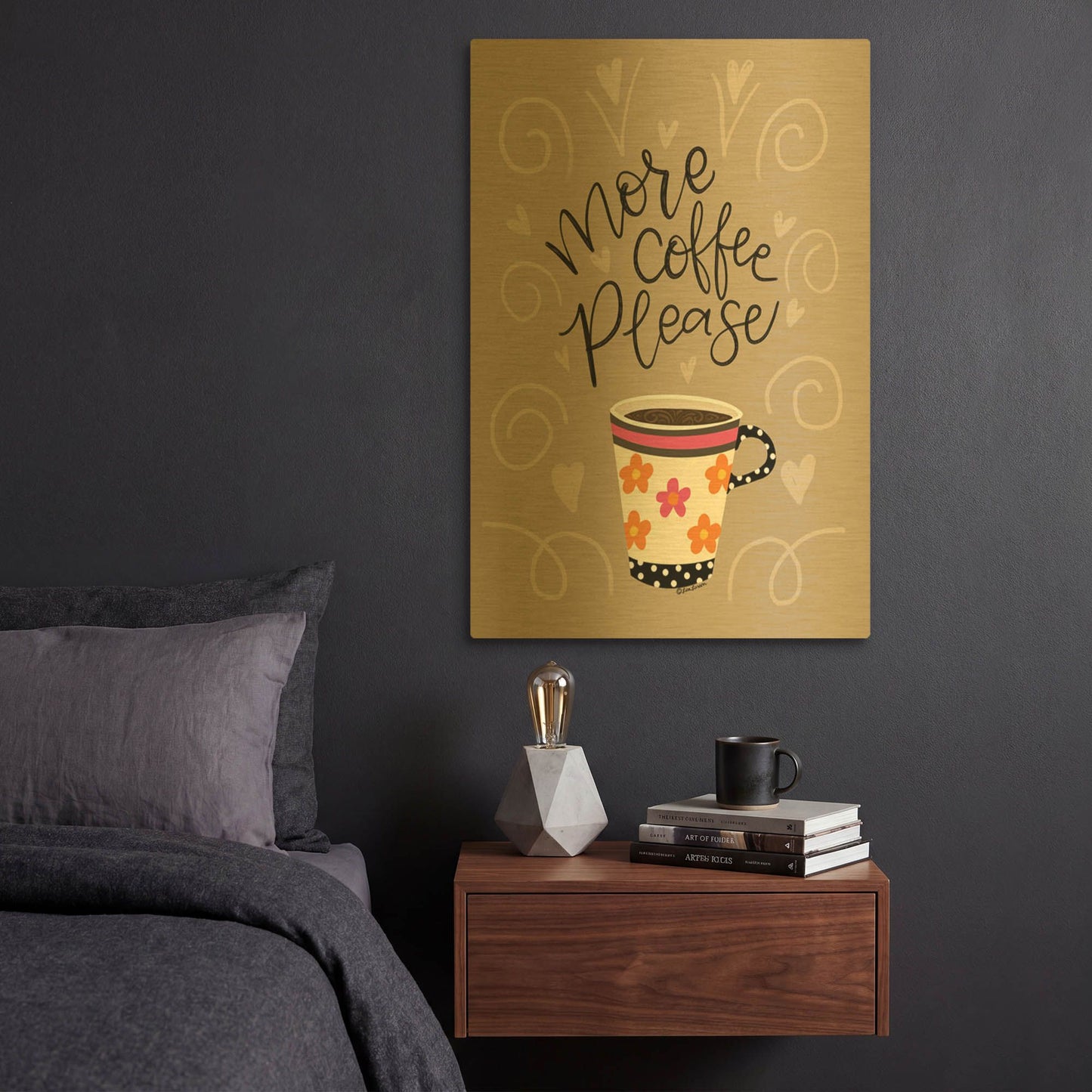 'More Coffee Please' By Lisa Larson Gold Metal Wall Art