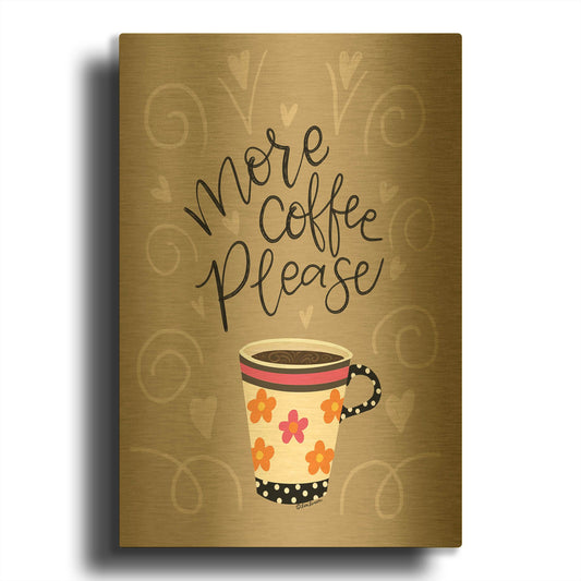 'More Coffee Please' By Lisa Larson Gold Metal Wall Art