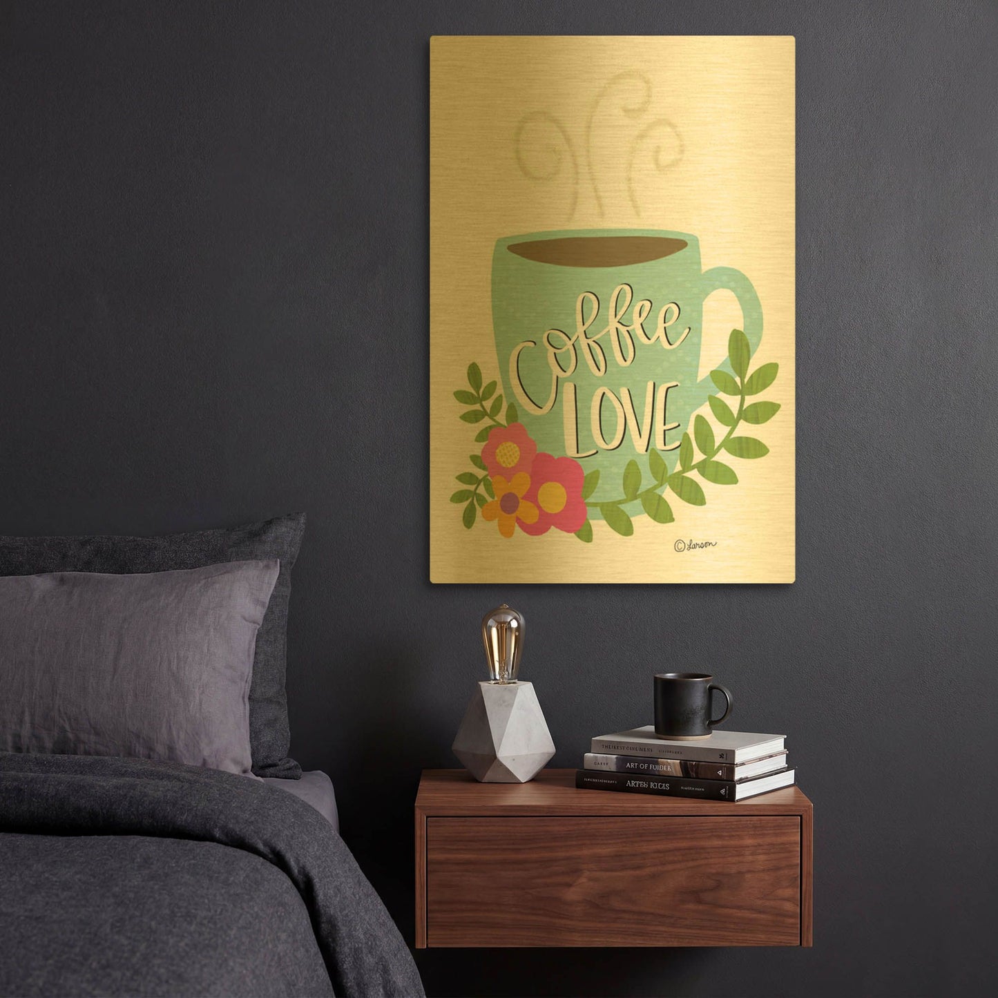 'Coffee Love' By Lisa Larson Gold Metal Wall Art