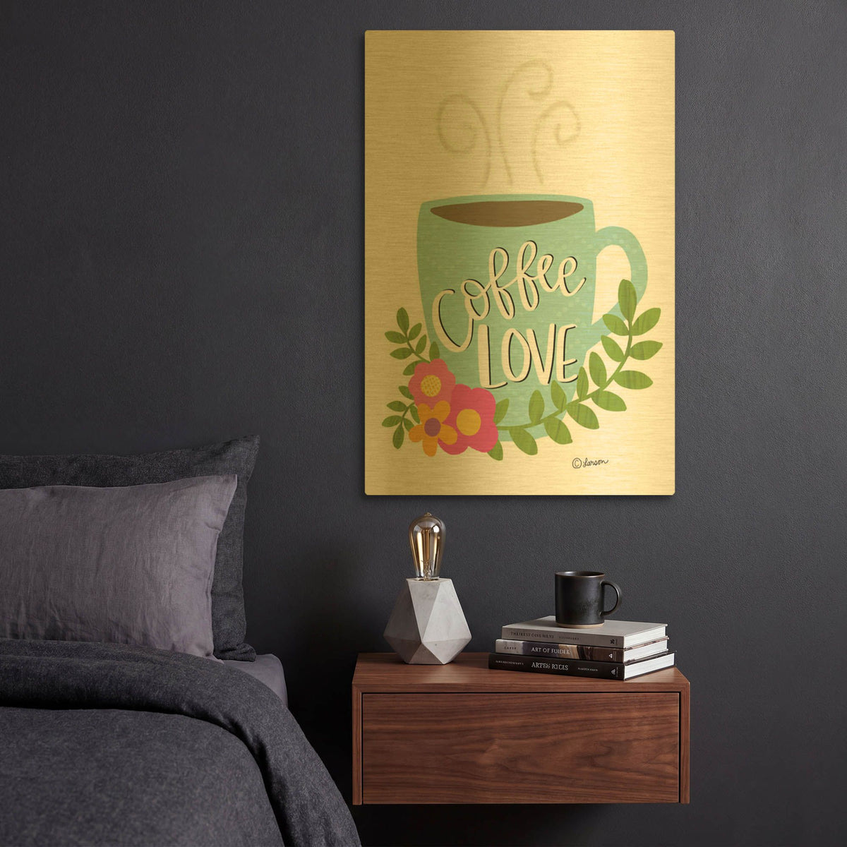 'Coffee Love' By Lisa Larson Gold Metal Wall Art