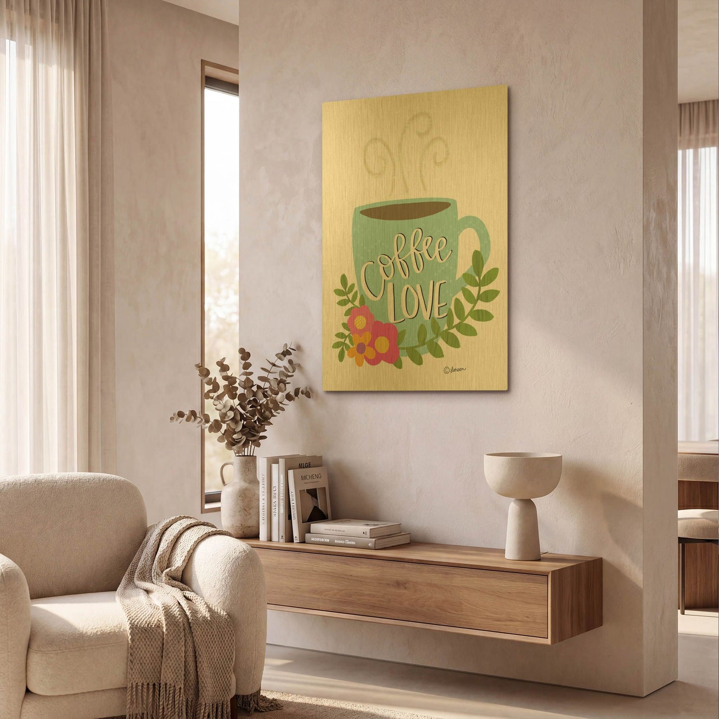 'Coffee Love' By Lisa Larson Gold Metal Wall Art