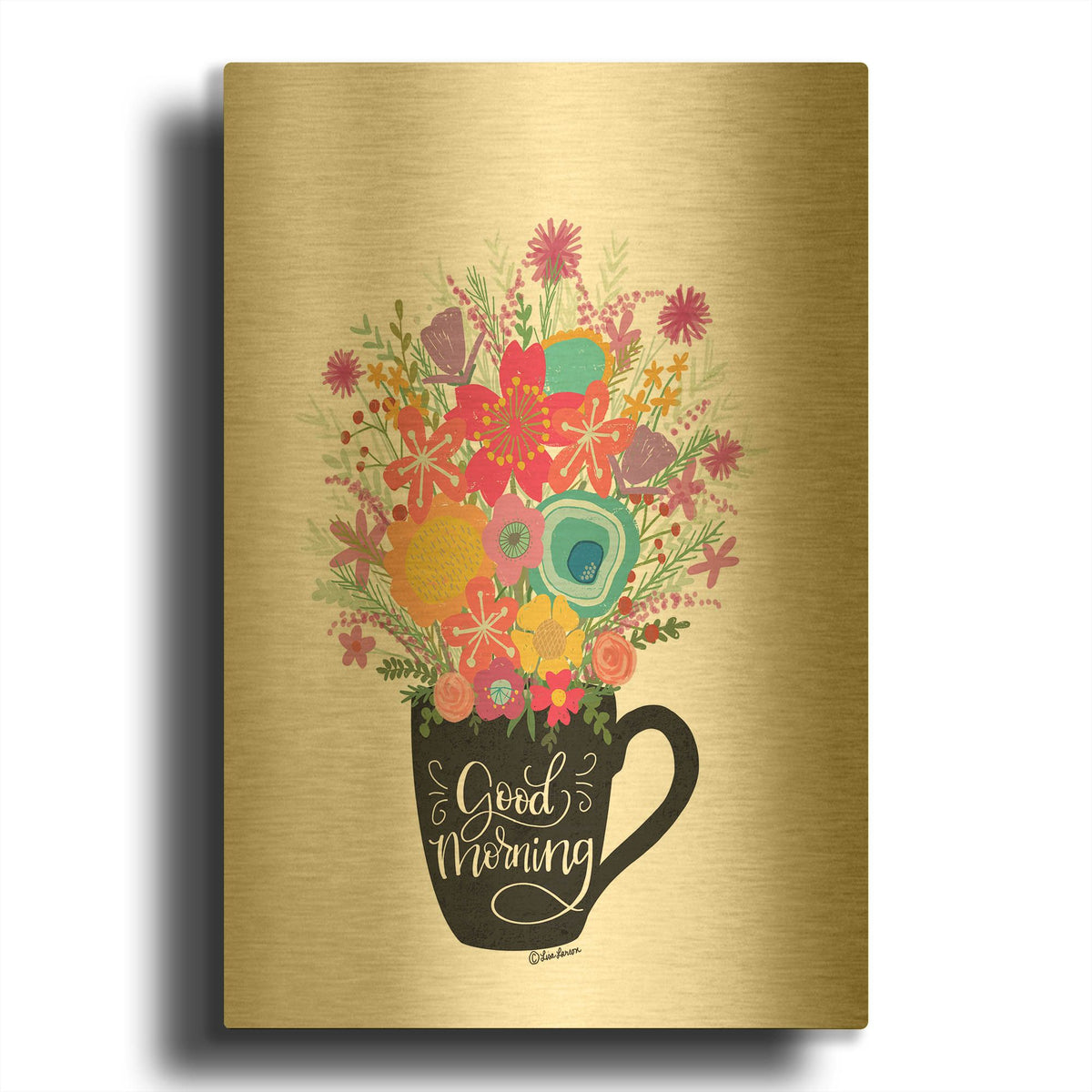 'Good Morning Coffee Floral' By Lisa Larson Gold Metal Wall Art