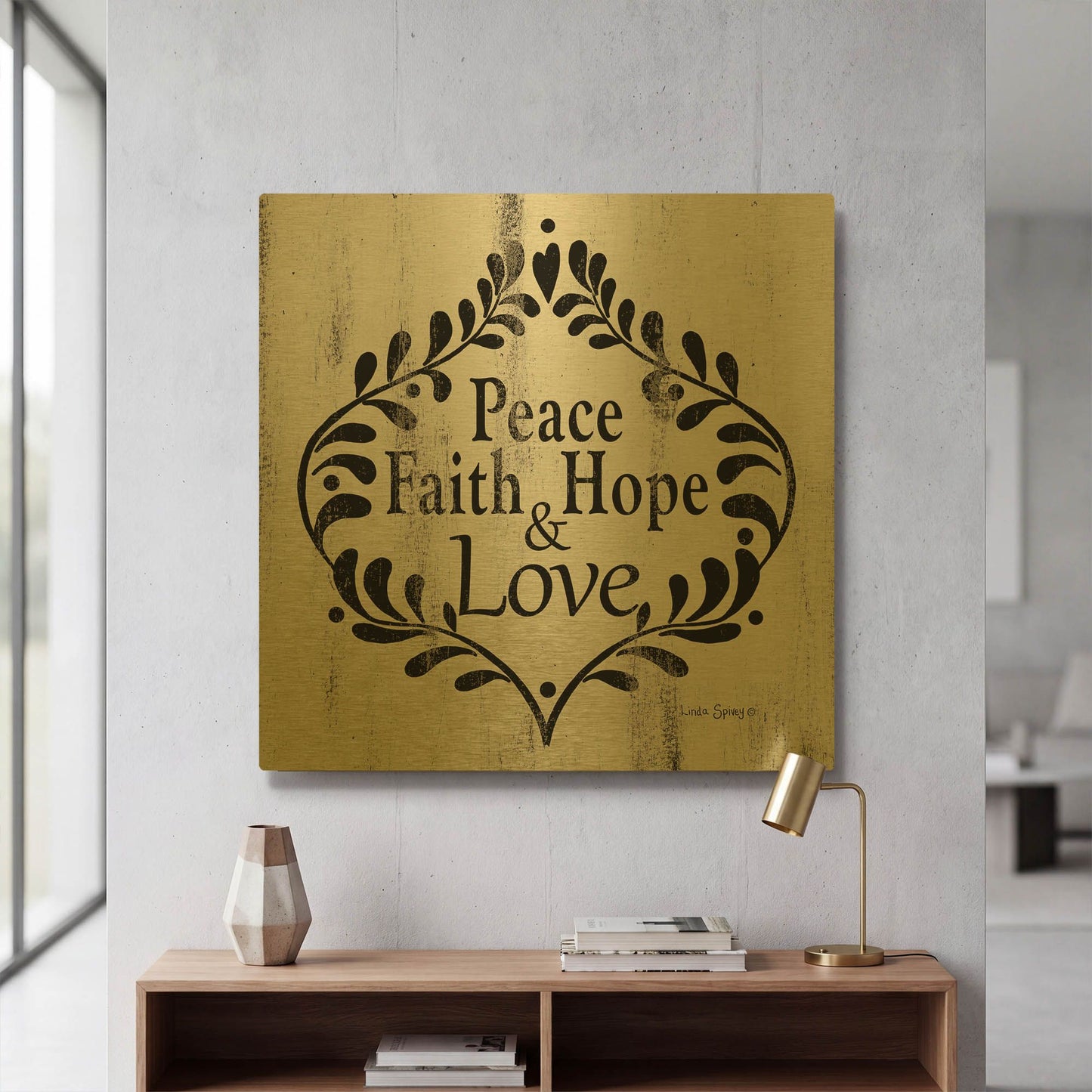'Peace Faith Hope & Love' By Linda Spivey Gold Metal Wall Art
