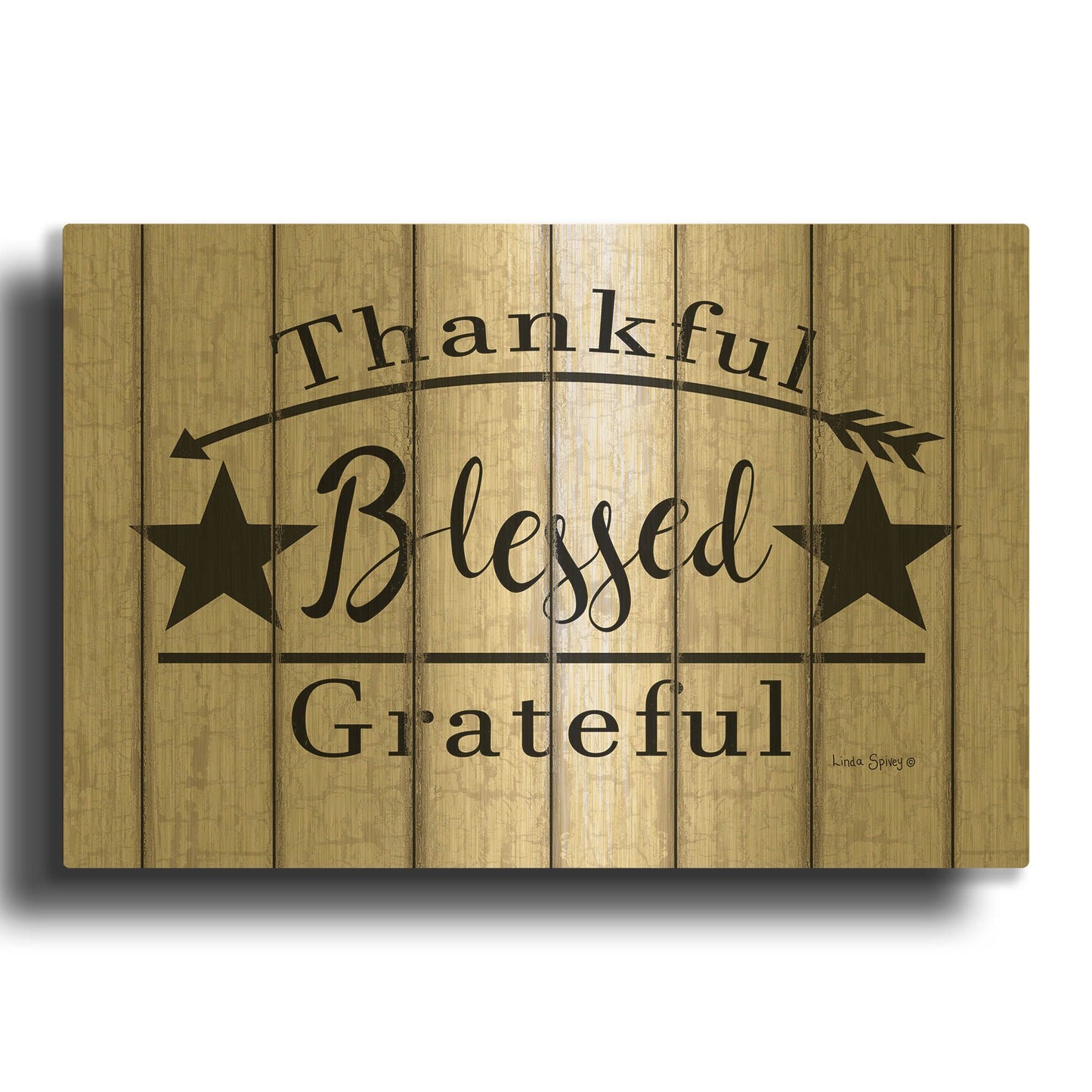 'Blessed Thankful Grateful' By Linda Spivey Gold Metal Wall Art