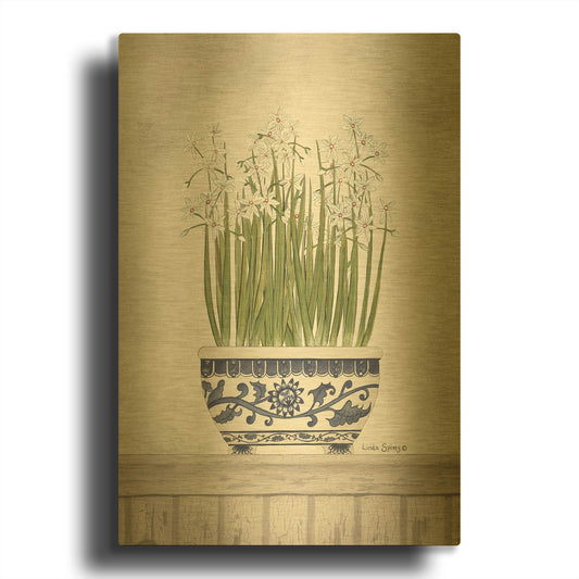 'Blue and White Paperwhites II' By Linda Spivey Gold Metal Wall Art