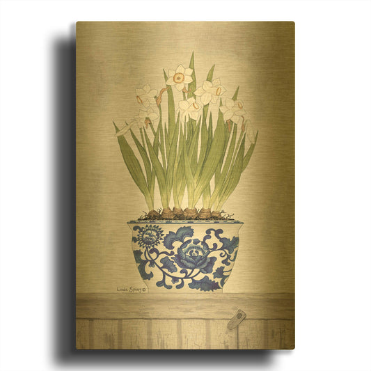 'Blue and White Daffodils II' By Linda Spivey Gold Metal Wall Art